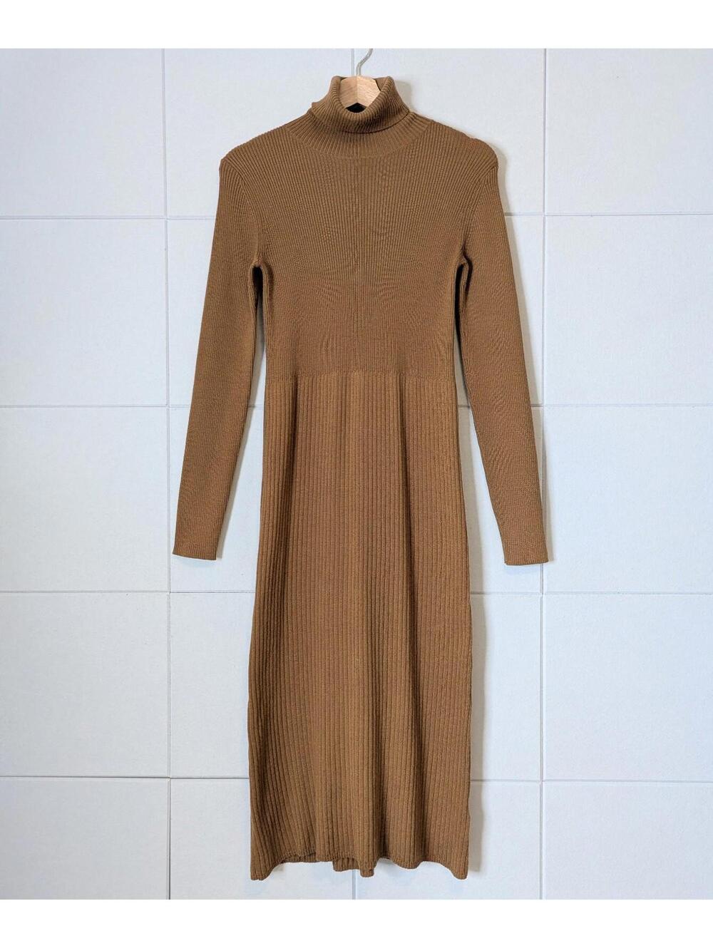 Uniqlo rib knit turtleneck midi sweater dress